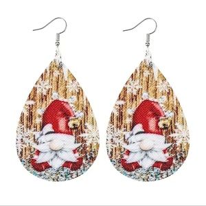 NIP Faux Leather Gnome & Snowflake Christmas Earrings